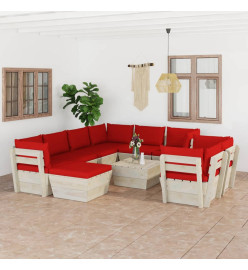 Salon de jardin palette 10 pcs avec coussins Épicéa imprégné