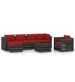 Salon de jardin 7 pcs avec coussins Bois imprégné de gris