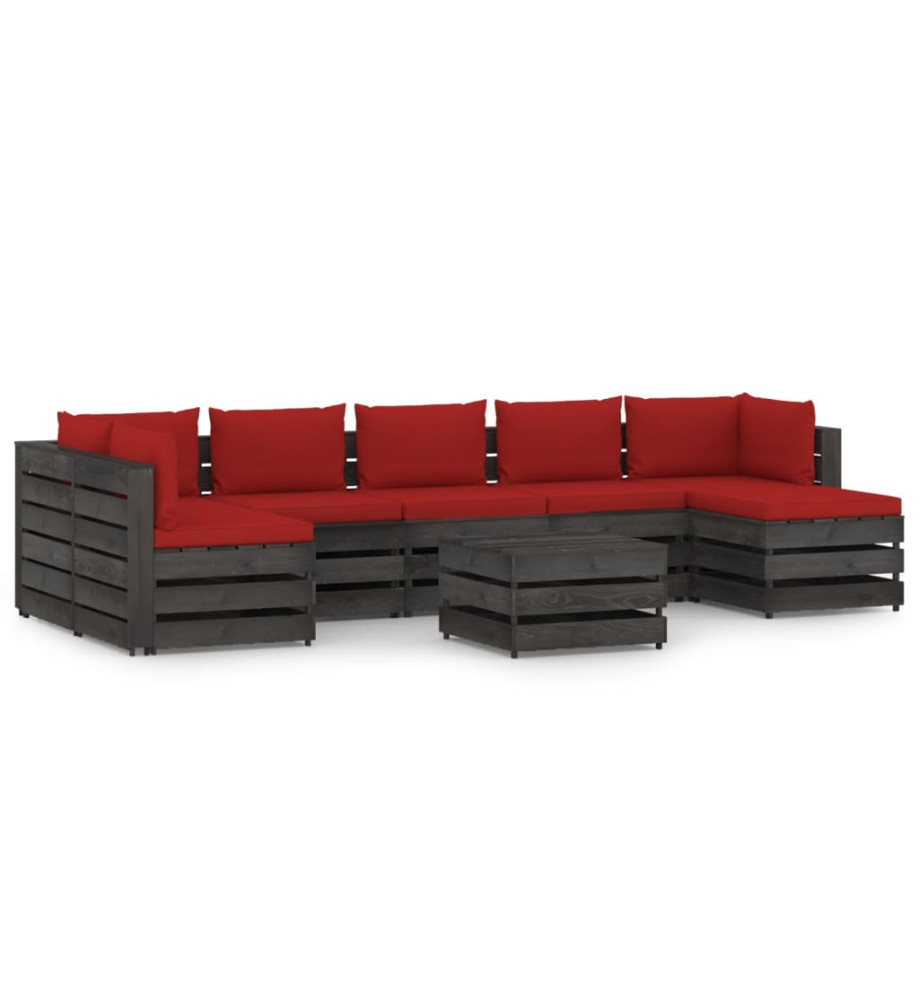 Salon de jardin 8 pcs avec coussins Bois imprégné de gris Salon de jardin 8 pcs avec coussins Bois imprégné de gris