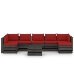 Salon de jardin 8 pcs avec coussins Bois imprégné de gris