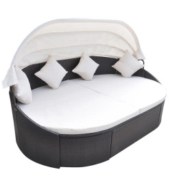 Chaise longue de jardin avec auvent Résine tressée Marron