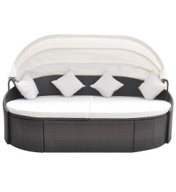 Chaise longue de jardin avec auvent Résine tressée Marron
