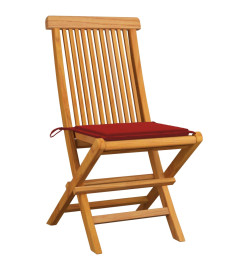 Chaises de jardin avec coussins rouge 6 pcs Bois de teck massif