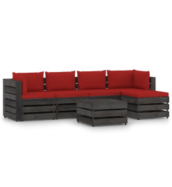 Salon de jardin 6 pcs avec coussins Bois imprégné de gris