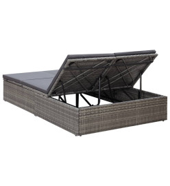 Chaise longue double avec coussin Résine tressée Gris