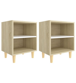 Tables de chevet pieds bois 2 pcs Blanc/Chêne sonoma 40x30x50cm