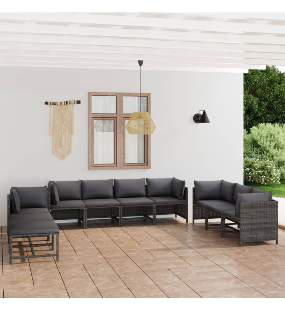 Salon de jardin 10 pcs avec coussins Résine tressée Gris Salon de jardin 10 pcs avec coussins Résine tressée Gris