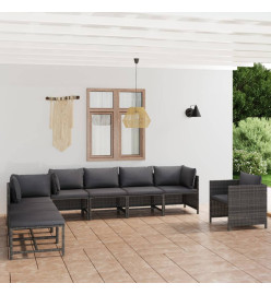 Salon de jardin 8 pcs avec coussins Résine tressée Gris
