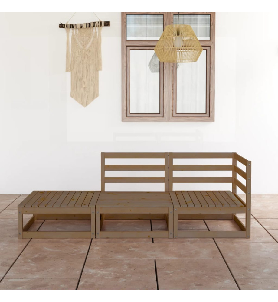 Salon de jardin 3 pcs Marron miel Bois de pin massif Salon de jardin 3 pcs Marron miel Bois de pin massif