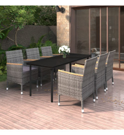Ensemble à dîner de jardin coussins 7 pcs Résine tressée Verre