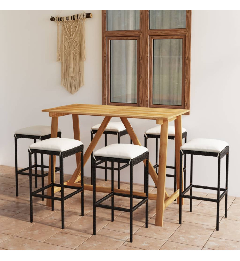 Ensemble de bar de jardin avec coussins 7 pcs Noir Ensemble de bar de jardin avec coussins 7 pcs Noir