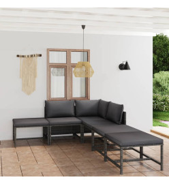 Salon de jardin 6 pcs avec coussins Résine tressée Gris