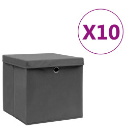 Boîtes de rangement avec couvercles 10 pcs 28x28x28 cm Gris