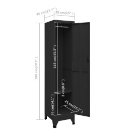 Armoire à casiers Noir 38x45x180 cm Acier