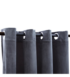 Rideau occultant et anneaux métal Velours Anthracite 290x245 cm