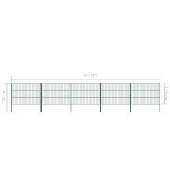 Panneau de clôture avec poteaux Fer 8,5 x 1,2 m Vert