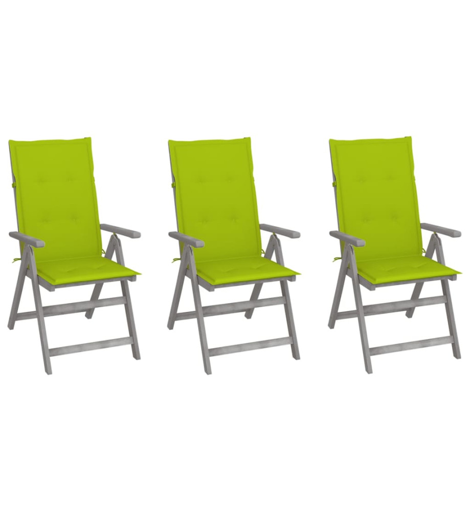 Chaises inclinables de jardin 3 pcs avec coussins Bois d'acacia Chaises inclinables de jardin 3 pcs avec coussins Bois d'acacia