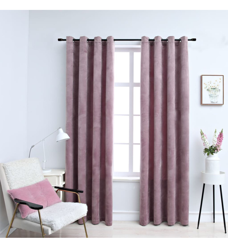 Rideaux occultants avec anneaux 2 pcs Velours Rose 140x175 cm