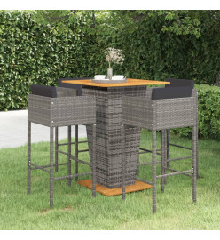 Ensemble de bar de jardin 5 pcs et coussins Résine tressée Gris