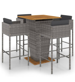 Ensemble de bar de jardin 5 pcs et coussins Résine tressée Gris