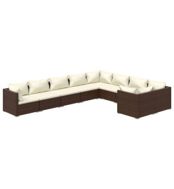 Salon de jardin 9 pcs avec coussins Résine tressée Marron