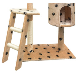 Arbre à chat et griffoir Sisal 150 cm Empreintes de pattes Beige