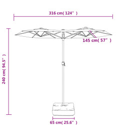 Parasol à double tête avec LED rouge bordeaux 316x240 cm