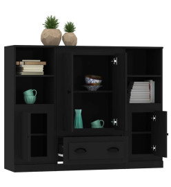 Buffets 3 pcs noir bois d'ingénierie