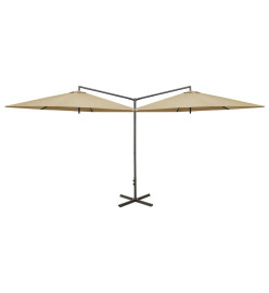 Parasol double avec mât en acier Taupe 600 cm