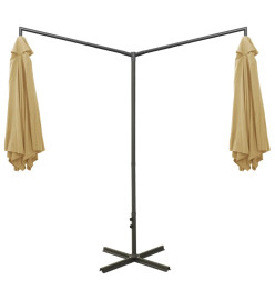 Parasol double avec mât en acier Taupe 600 cm