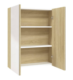 Armoire à miroir de salle de bain 60x15x75cm MDF Blanc et chêne