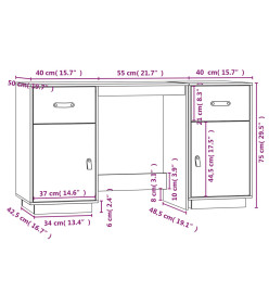 Bureau avec armoires Gris 135x50x75 cm Bois massif de pin