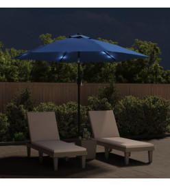 Parasol d'extérieur avec LED et mât en acier 300 cm Azuré