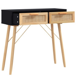 Table console Noir 80x30x75 cm Bois massif pin /rotin naturel