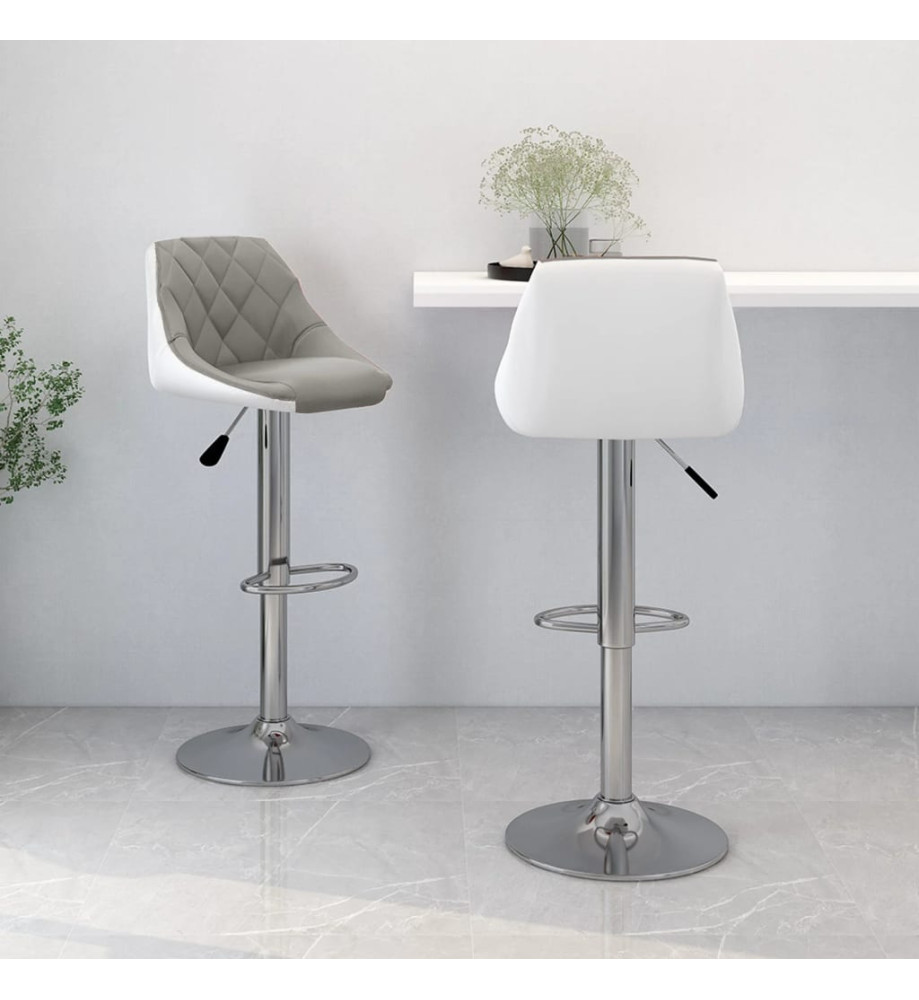 Tabourets de bar lot de 2 gris et blanc similicuir