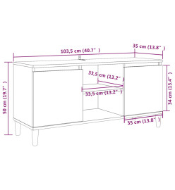 Meuble TV avec pieds en bois solide Chêne fumé 103,5x35x50 cm