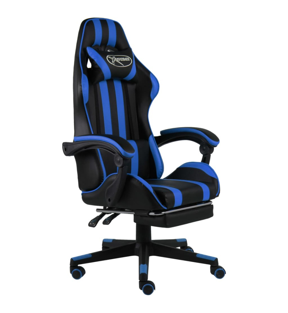 Fauteuil de jeux vidéo avec repose-pied Noir et bleu Similicuir