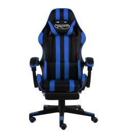 Fauteuil de jeux vidéo avec repose-pied Noir et bleu Similicuir