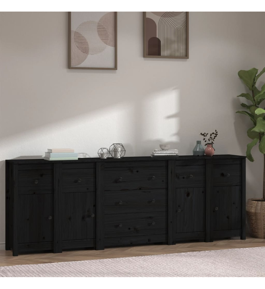 Buffet Noir 230x35x80 cm Bois massif de pin