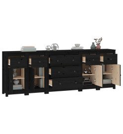 Buffet Noir 230x35x80 cm Bois massif de pin