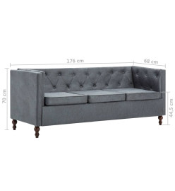 Canapé Chesterfield à 3 places Revêtement en tissu Gris