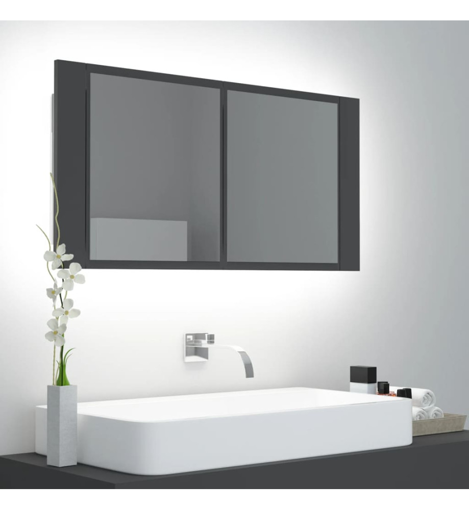 Armoire de salle de bain à miroir LED Gris 90x12x45 Acrylique