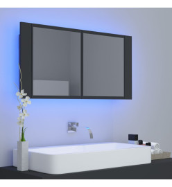 Armoire de salle de bain à miroir LED Gris 90x12x45 Acrylique