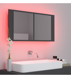 Armoire de salle de bain à miroir LED Gris 90x12x45 Acrylique