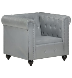 Fauteuil Chesterfield Gris Cuir véritable