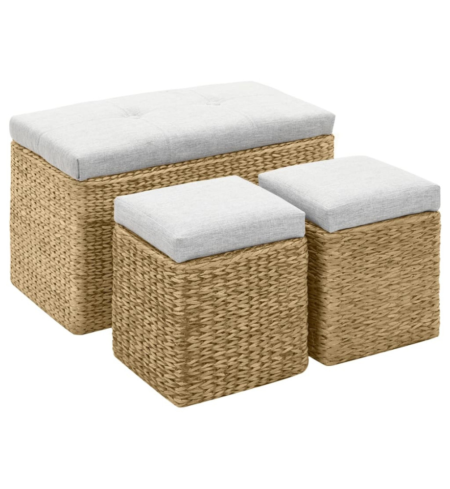 Banc avec 2 poufs Jacinthe d'eau Gris