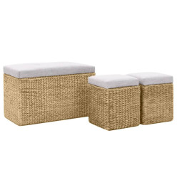 Banc avec 2 poufs Jacinthe d'eau Gris