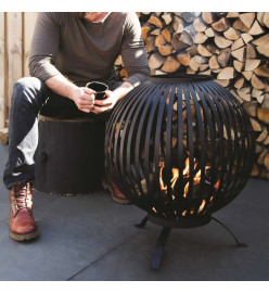 Esschert Design Balle à feu Bandes Noir Acier au carbone FF400