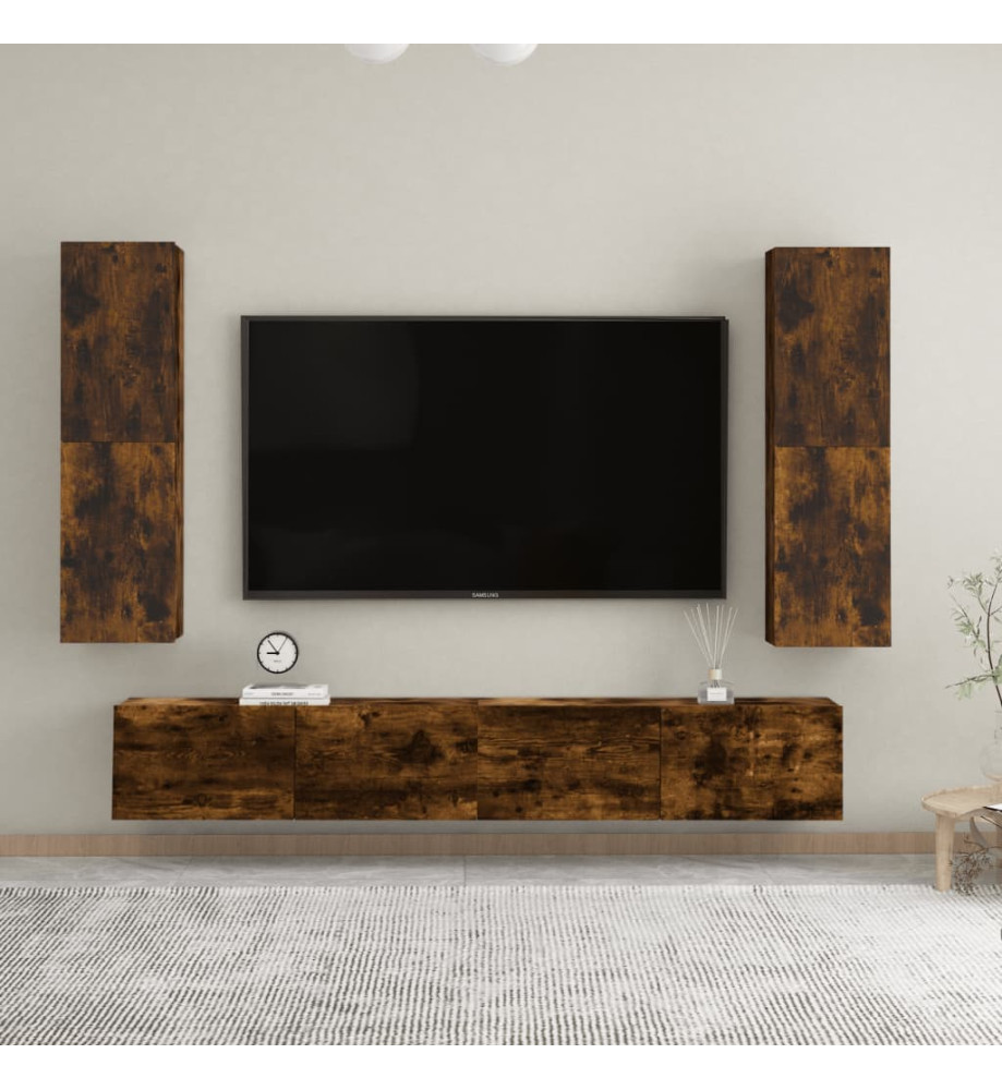 Meubles TV muraux 2 pcs Chêne fumé 30,5x30x110 cm