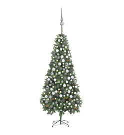 Arbre de Noël artificiel pré-éclairé/boules pommes de pin 210cm